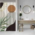 thumbnail image 1 of Black Leaves Shower Curtain Set with Hooks Minimalist Mountain Sunrise Shower Curtains for Bathroom Arch Lines Fabric Waterproof Shower Curtain 72x72inches, 1 of 6