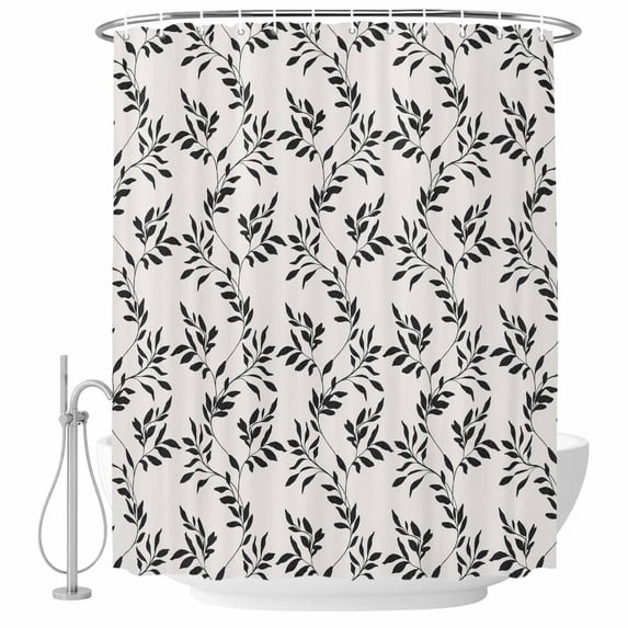 Black Leaves Shower Curtain Set - Standard 72" x 72" Washable Bathtub Curtain with 12 Hooks, Vintage Leaf Botanical Minimalist Art Waterproof Fabric Stall Shower Curtains for Bathroom/Bathtub Décor