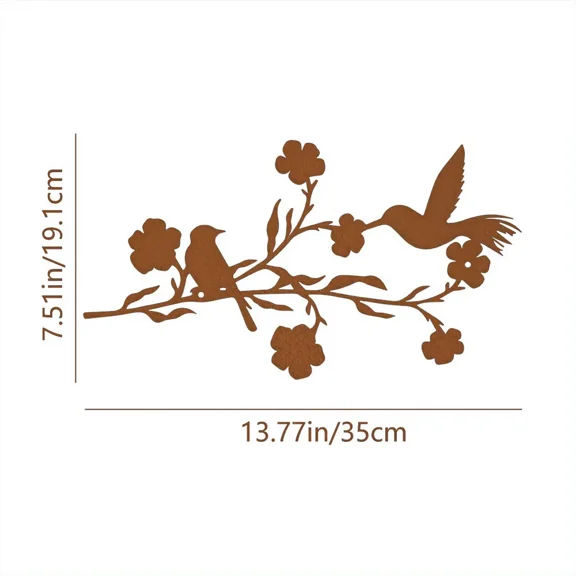 Black Leaves and Flowers Metal Birds Wall Art Decor Indoor Outdoor Sculpture with Branch for Home Garden Decoration