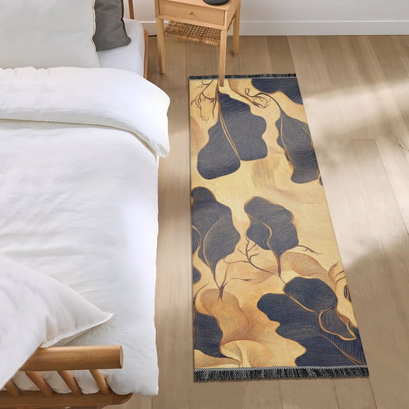 Black Leaves on Gold Background Bedroom Runner Rug 2'x 6' Non Slip Carpet Indoor Home Area Rug Living Room