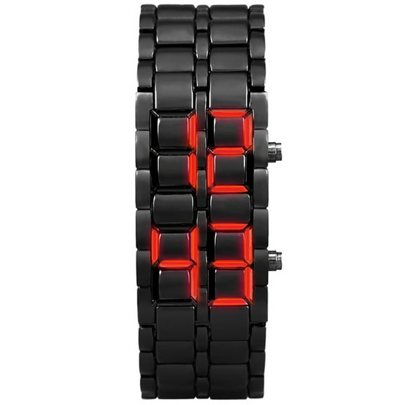 Black Led Light Mens Metal Alloy Watch With Steel Strap Luminous Display Fashionable Wristwatch For Daily Wear And Night Visibility Durable Timepiece For Gifting
