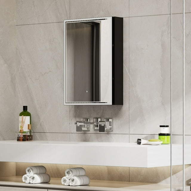 Black Led Medicine with Lights, Bathroom Medicine with Mirror, Lighted Medicine