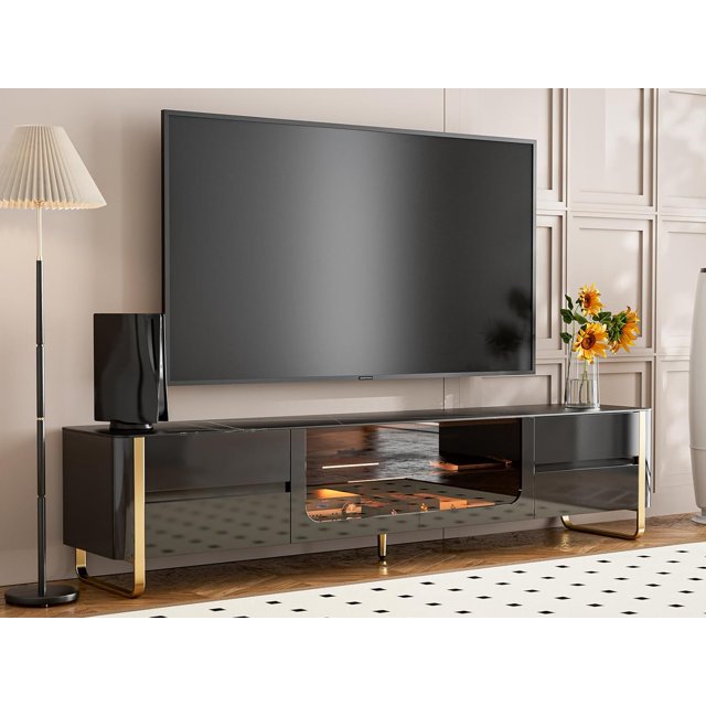 Black Led Tv Stand For 85+ Inch Tv, Modern Slate Entertainment Center
