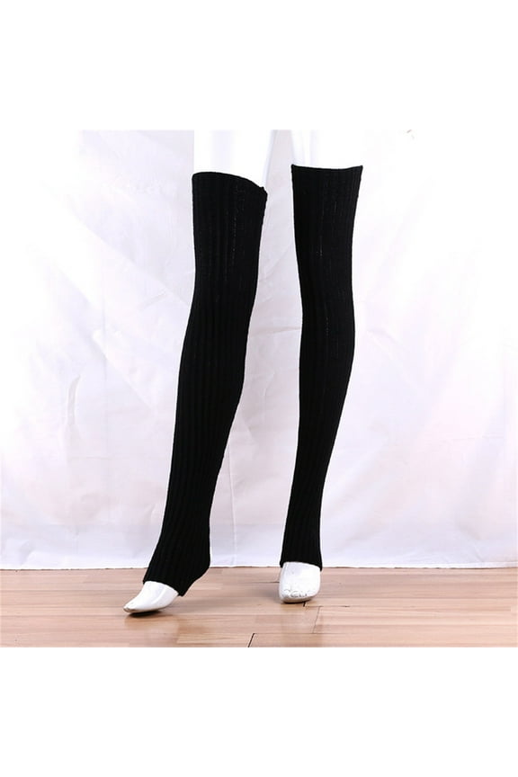 Black Leg Warmer 31.5 Inch Length Leg Knit Over The Knee Extra Long Winter Soft Thick Thigh High Footless Socks for Women
