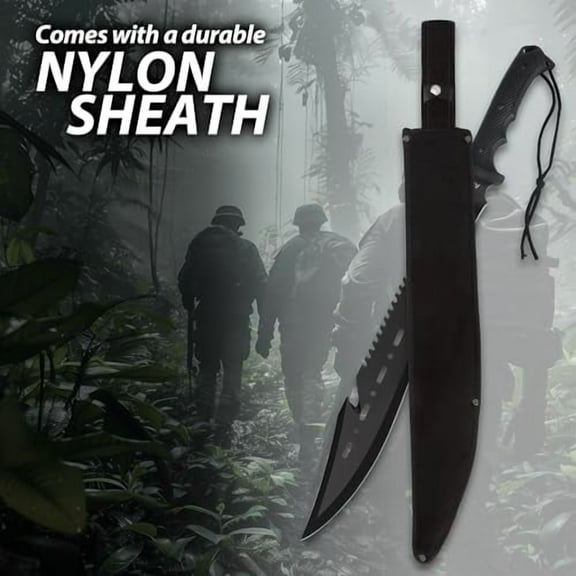 Jungle Machete With Sheath | 25" Tactical Survival Machete Knife | Heavy Duty Sawback Blade For Yard Work & Gardening | Full Tang Stainless Steel | Outdoor & Camping Tool