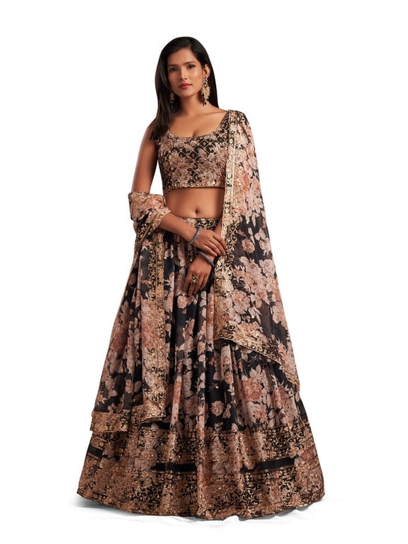 Black Lehenga Choli for Women Ready To Wear Custom Size Organza Lehenga Floral Embroidery Indian Bride And Bridesmaid Lehenga