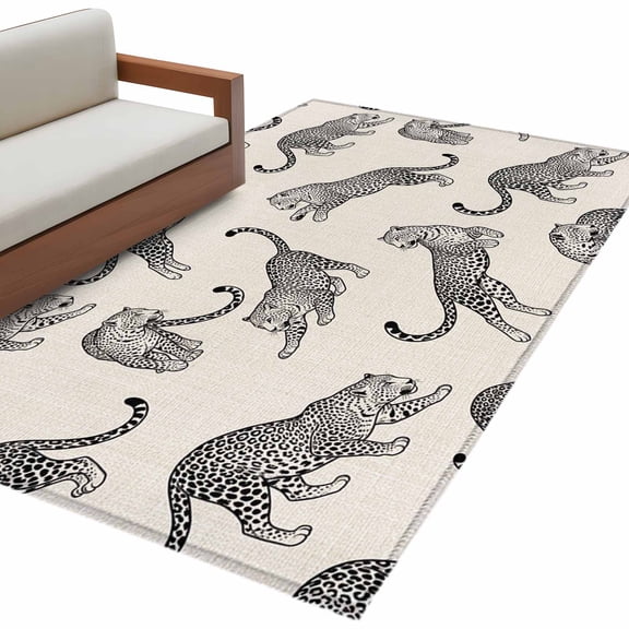 Black Leopard Area Rug 4x6 Washable Rug Non Slip Vintage Primitive Animals Nature Fauna Large Area Rug Indoor Floor Carpet for Entryway Bedroom Kitchen Living Room Home Office Dining Room Nursery