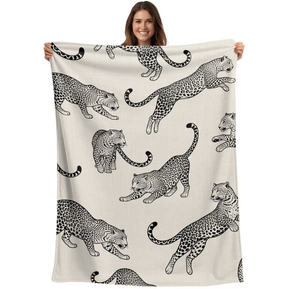 Black Leopard Blanket Soft Cozy Warm Throw Blanket for Couch, Plush Fuzzy Flannel Blankets for Sofa, Vintage Primitive Animals Nature Fauna Bed Blankets Lightweight Gifts for Women, 50"x60"