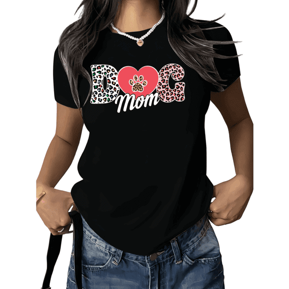 Black Dog Mom Leopard Paw Printed Trendy Tshirt Printed Tees Shirts Dog Lover Gift Mothers Day Pet Owner Casual S-5XL Tops
