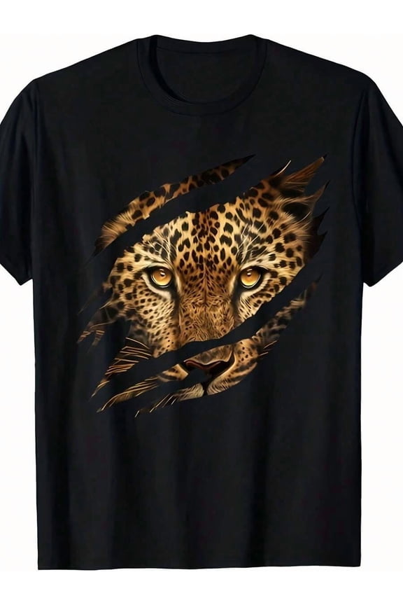 Black Leopard Face Graphic T-Shirt For Adults | Crew Neck, Loose Fit, Casual, All-Season