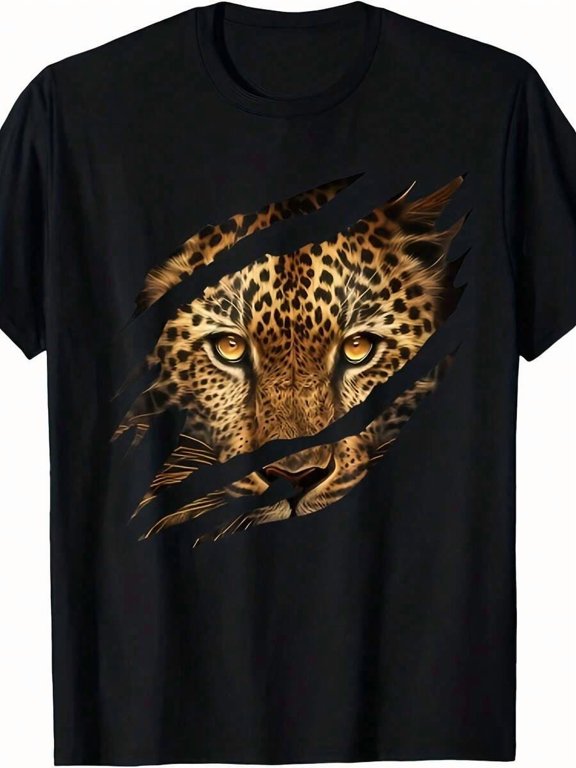 Black Leopard Face Graphic T-Shirt For Adults | Crew Neck, Loose Fit, Casual, All-Season