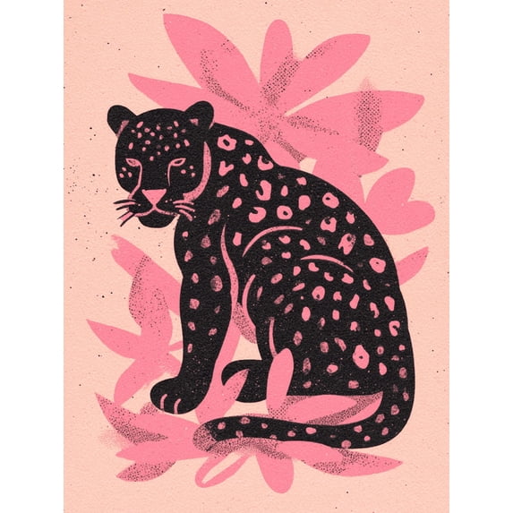 Black Leopard Floral Canvas Wall Art, Boho Animal Print for Living Room, Bedroom, Office, Entryway and Cafe Decor