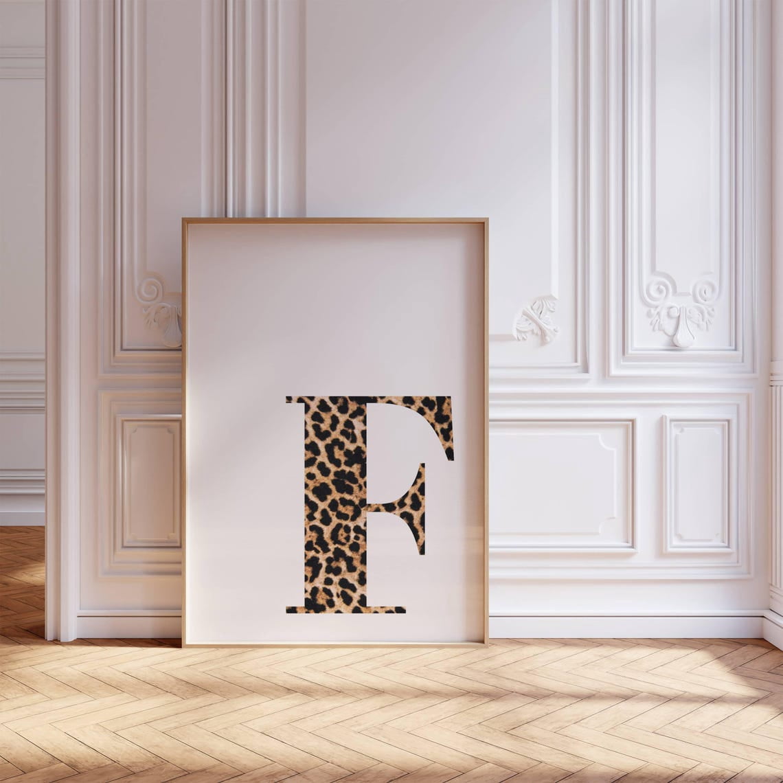 Leopard Print Monogram Black Leopard Letter F Wall Art Print, Stockholm Style Animal Monogram ...
