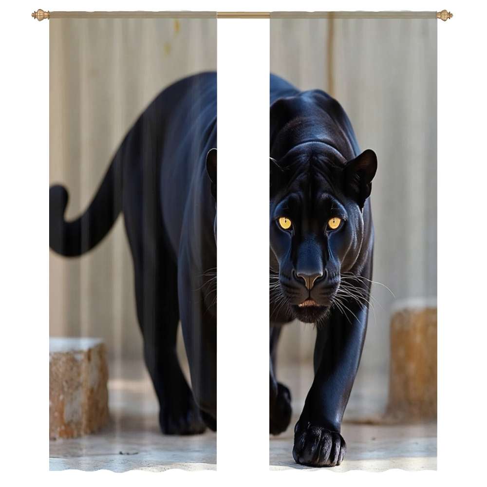 Black Leopard Modern Tulle Window Curtains for Living Room Luxury ...