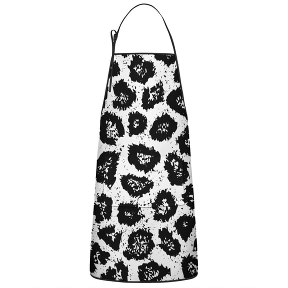 Black Leopard Pattern Apron-Garden Aprons for Women with Pockets-Cotton Linen Waterproof Kitchen Cooking Gardening Aprons Adjustable for Kitchen,Cooking,BBQ and Salon 33x27 Inch