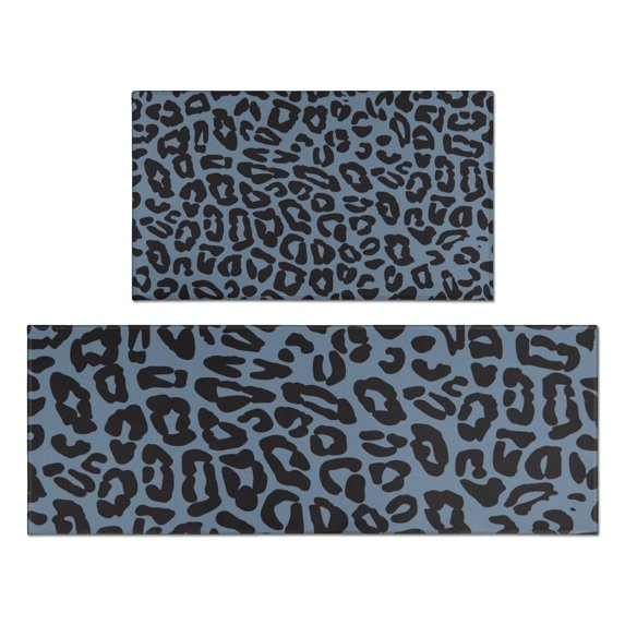 Black Leopard Pattern Kitchen Rugs Sets Of 2,Anti Fatigue Kitchen Mat Rugs Non Slip Washable,Decorative Kitchen Floor Mats for Kitchen,Sink,Laundry,17"x30"+17"x47"