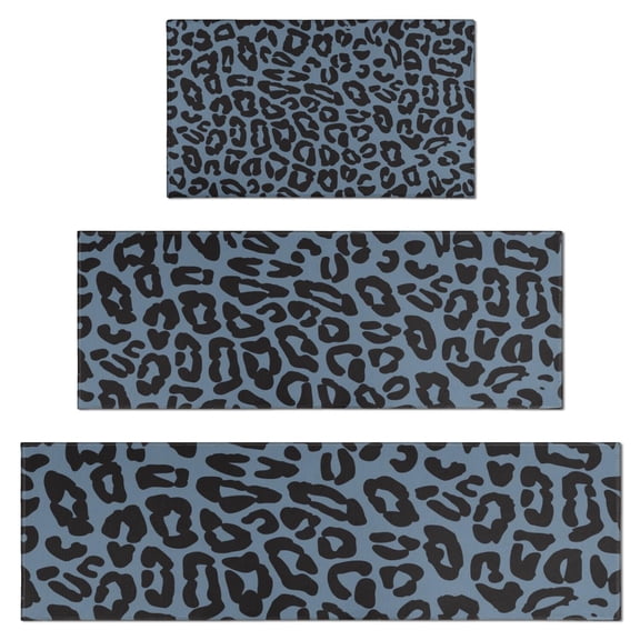 Black Leopard Pattern Kitchen Rugs Sets Of 3,Kitchen Runner Rugs Non Skid Washable,Decorative Kitchen Floor Mats for Kitchen,Sink,Laundry,17"x30"+ 17"x47" + 17"x59"