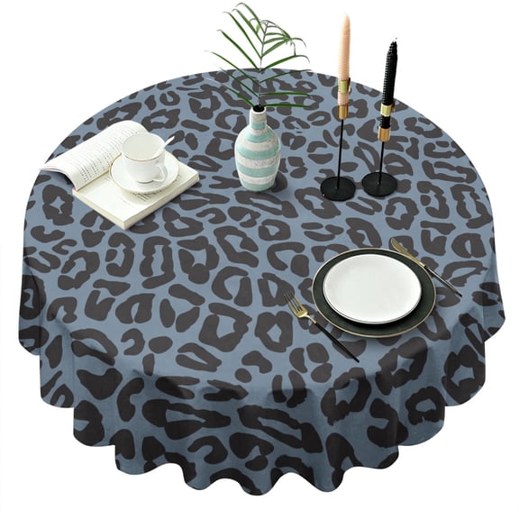 Black Leopard Pattern Round Tablecloth 60"x60",Wrinkle Wipeable Table Cloth for Kitchen Dining Room Picnic Patio Party
