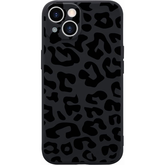 Black Leopard Phone Case for iPhone 15 Black Leopard Cheetah Animal Skin Print Case Cover Liquid Silicone Soft Gel Rubber Matt Phone Cover with Microfiber Lining