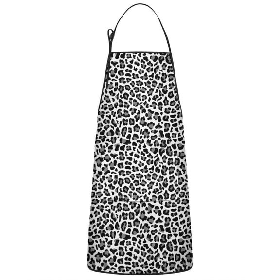 Black Leopard Print Apron-Garden Aprons for Women with Pockets-Cotton Linen Waterproof Kitchen Cooking Gardening Aprons Adjustable for Kitchen,Cooking,BBQ and Salon 33x27 Inch