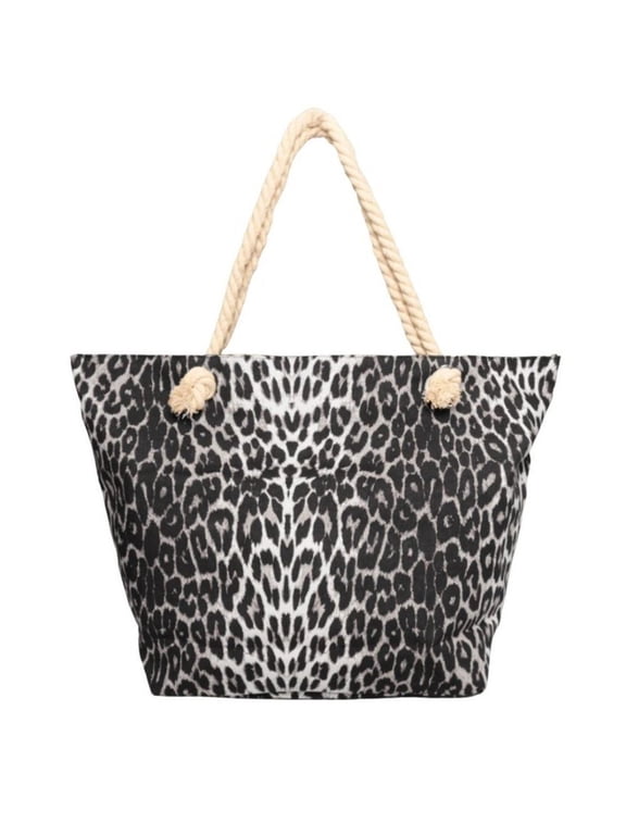 Black Leopard Print Fully Lined Tote Bag with Rope Handle Beach Tote 20" x 13"