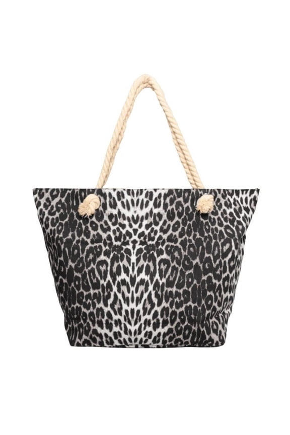 Black Leopard Print Fully Lined Tote Bag with Rope Handle Beach Tote 20" x 13"