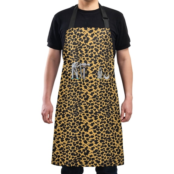Black Leopard Print Kitchen Apron with 2 Pockets Adjustable waterproof Cooking Aprons for Women Men Chef