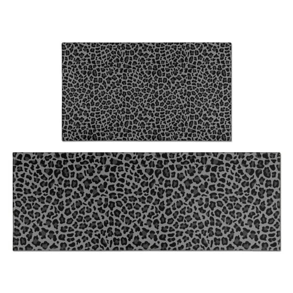 Black Leopard Print Kitchen Rugs Sets Of 2,Anti Fatigue Kitchen Mat Rugs Non Slip Washable,Decorative Kitchen Floor Mats for Kitchen,Sink,Laundry,17"x30"+17"x47"