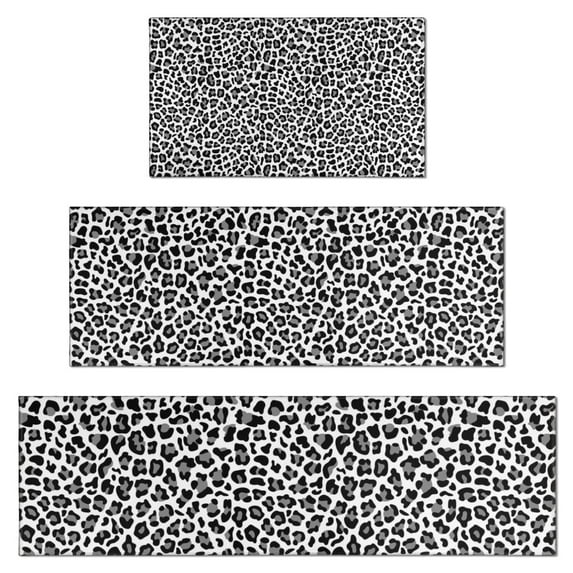 Black Leopard Print Kitchen Rugs Sets Of 3,Kitchen Runner Rugs Non Skid Washable,Decorative Kitchen Floor Mats for Kitchen,Sink,Laundry,17"x30"+ 17"x47" + 17"x59"