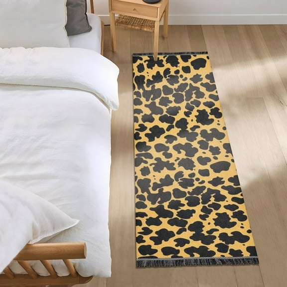 Black Leopard Print Runner Area Rug 2x6 Soft Non-Slip Washable Bedside Carpet for Hallway Bedroom Living Room Home Decor