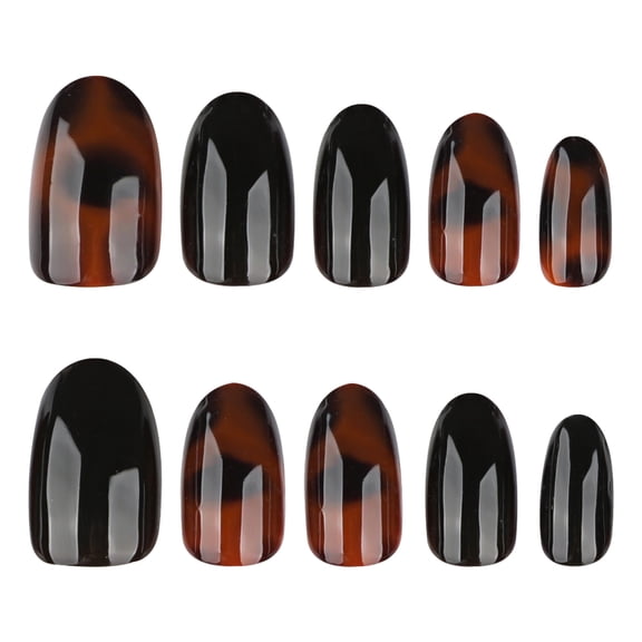 Black Leopard Print Solid Press on Nails Oval Fake Nails Full Cover Adhesive Press Ons Glossy Acrylic False Nails Nail Tips DIY Manicure for Women Girls Home Manicure Salon Look False Nail Set 24 Pcs