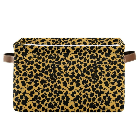 Black Leopard Print Storage Bins with Handle Fabric Organizer Basket Foldable Box 1 Pack 14.2x10.2x8.3