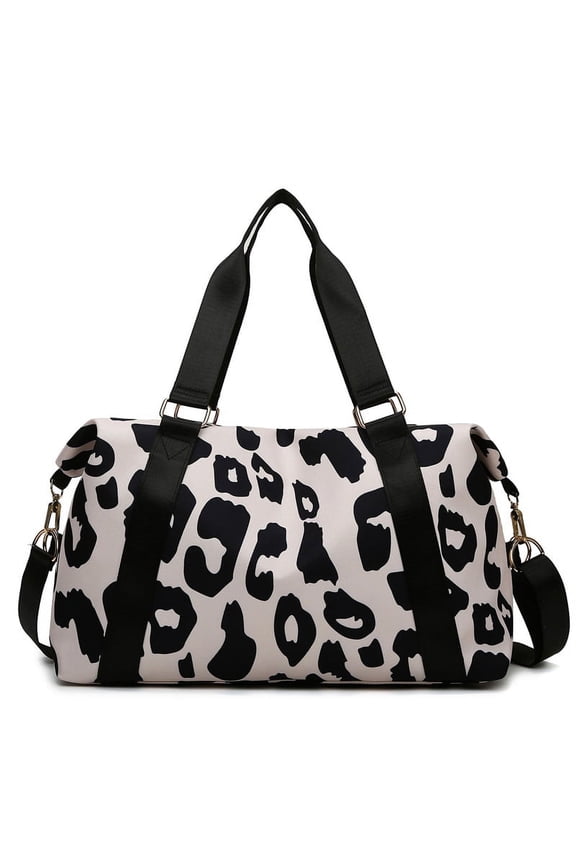 Black Leopard Print Tote Duffle Bag Traveling Gym Bags for Women, Carry on Overnight Workout Weekender Bag