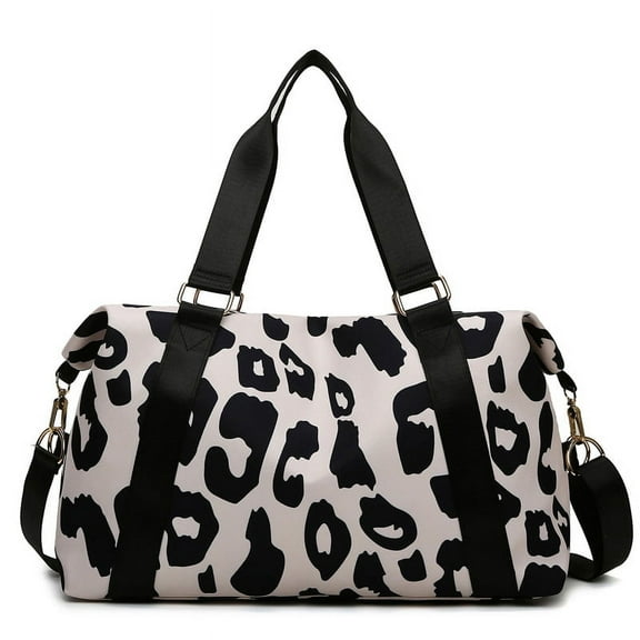 Black Leopard Print Tote Duffle Bag Traveling Gym Bags for Women, Carry on Overnight Workout Weekender Bag