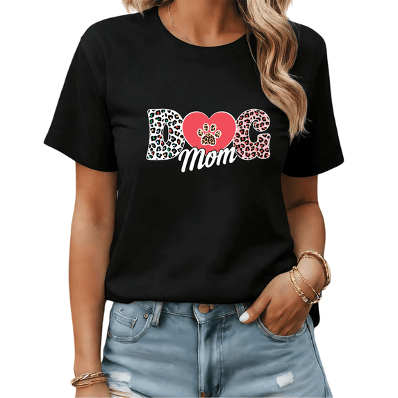 Black Leopard Print Tshirt Graphic Tees Shirts S-5XL Dog Mom Casual Tops