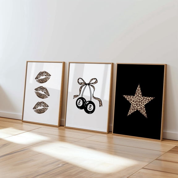 Black Leopard Print Wall Art Preppy Rockstar Decor Animal Print Set 3 Unframed Paper Print 8x12