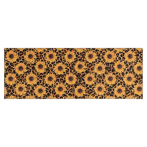 Black Leopard Sunflower Pattern Kitchen Rug Mat,Kitchen Runner Rugs Non Skid Washable,Decorative Kitchen Floor Mats for Kitchen,Sink,Laundry,17"X47"