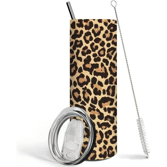 Black Leopard Tumbler, Leopard Print Skinny Tumbler with Lid and Straw, Cheetah Print Coffee Mug, 20 oz Simple Modern Leopard Travel Mug Cups Black Leopard Decor Gifts for Birthday Christmas