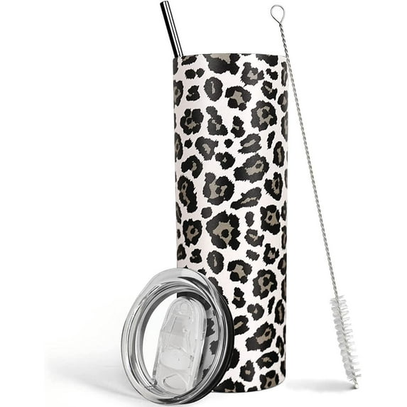 Black Leopard Tumbler, Leopard Print Skinny Tumbler with Lid and Straw, Cheetah Print Coffee Mug, 20 oz Simple Modern Leopard Travel Mug Cups Black Leopard Decor Gifts for Birthday Valentine