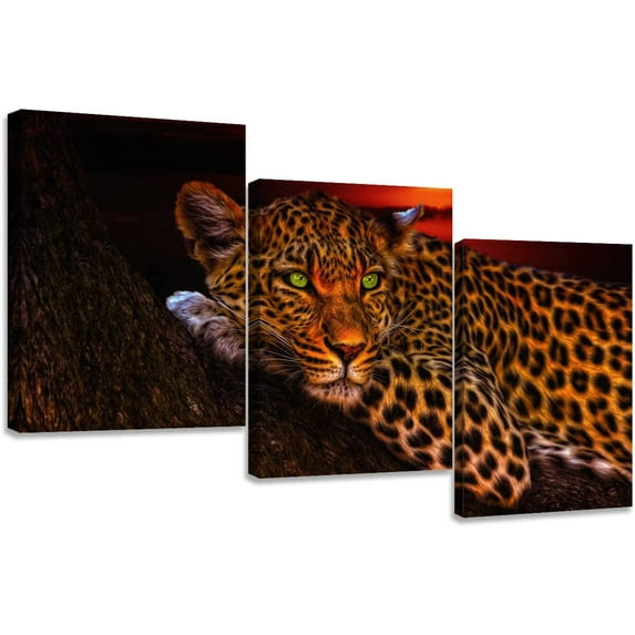 Black Leopard Wall Art Attractive Wildlife Picture Canvas Prints Framed Artwork for Living Room Bedroom Office Decor Ready to Hang - 12''''x16'''', 3 Piece, King of Leopard
