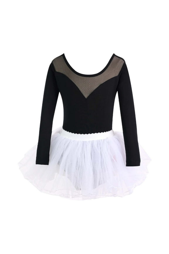 Black Leotard for Girls Dance Ballet Long Sleeve Performance Outfits with Tutu Skirt Set Spring Summer Practice Wear Size 11-12 Y