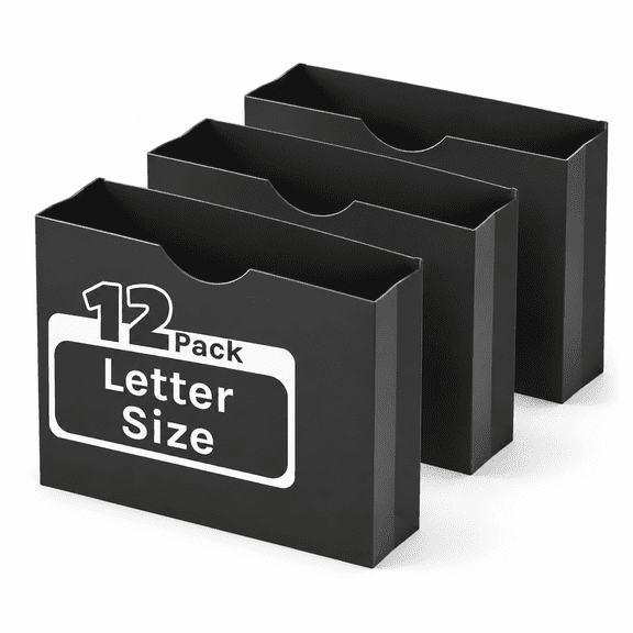 Black Letter 2" Expansion Plastic Manila Pocket Folders, 12 Pack Letter Size Heavy Duty Expandable File Jackets