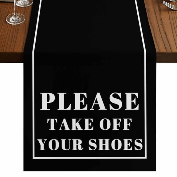 Black Letter 48 Inch Table Runner, Modern Minimalist White Text Striped Farmhouse Dresser Scarf Cotton & Linen Tablerunner for Dining/Kitchen Island/Holiday Party Décor 13" x 48"