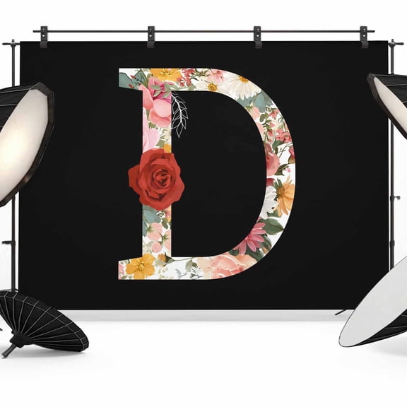 Black Letter D Flower Photography Backdrop 7x5FT, Watercolor Alphabet D Pink Beige Floral Leaf Photo Backdrops, Background for Photography Studio Photo Studio Background, Back Drop for Photoshoot
