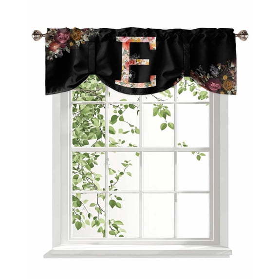 Black Letter E Flower Tie Up Valances Curtain, Watercolor Alphabet E ...