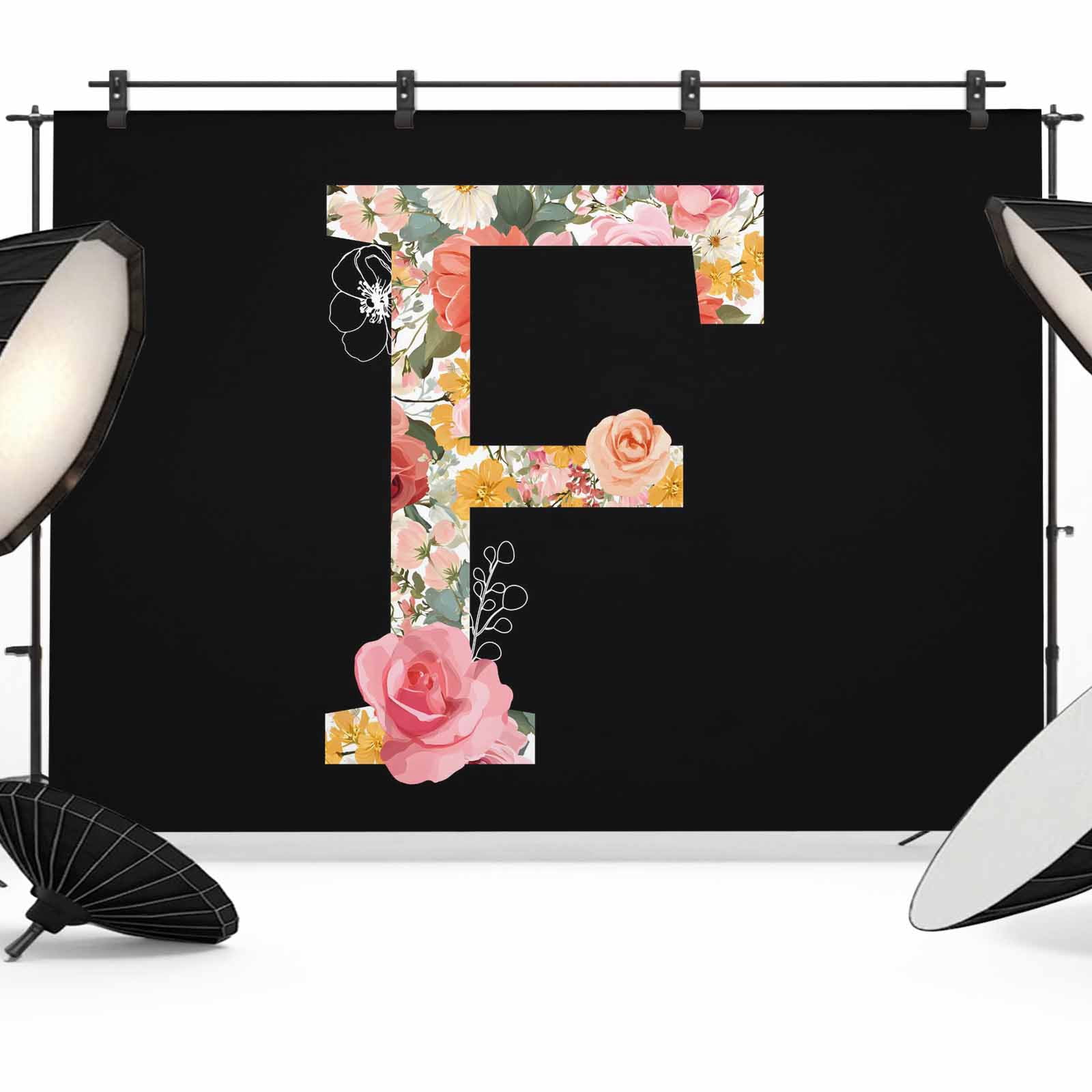 Black Letter F Flower Photography Backdrop 8x6FT, Watercolor Alphabet F ...
