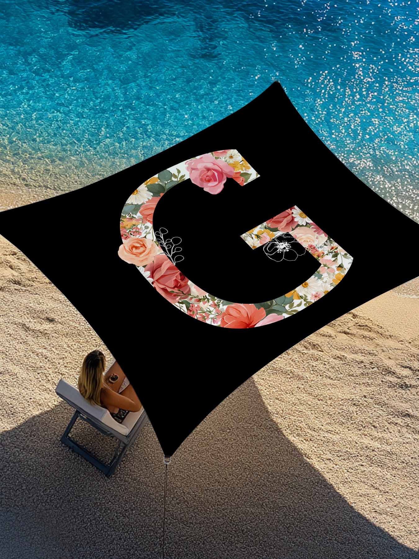 Black Letter G Flower Sun Shade Sail 12' x 16', Watercolor Alphabet G ...