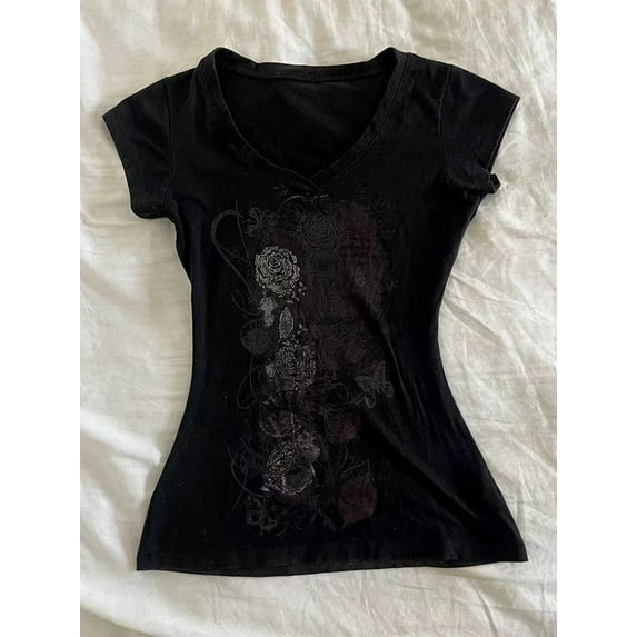 Black Letter Goth Sexy Gothic Graphic T-shirt Vintage Women's 90s Clothes Y2k Crop Top Streetwear Tshirts Subculture Tees Punk