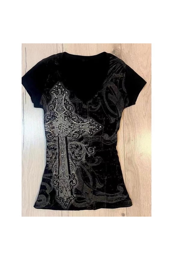 Black Letter Goth Sexy Gothic Graphic T-shirt Vintage Women's 90s Clothes Y2k Crop Top Streetwear Tshirts Subculture Tees Punk