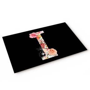 Black Letter I Flower Door Mat Watercolor Alphabet I Pink Beige Floral Leaf Non Slip Absorbent Entrance Mat Washable Low Profile Indoor Doormat for Front Door Entryway Entry 16"x24"